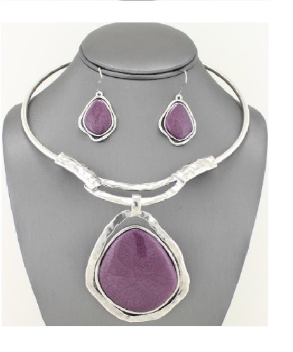 Statement Necklace Hard Metal Chain Choker Collar Stone Pendant Earrings Bib