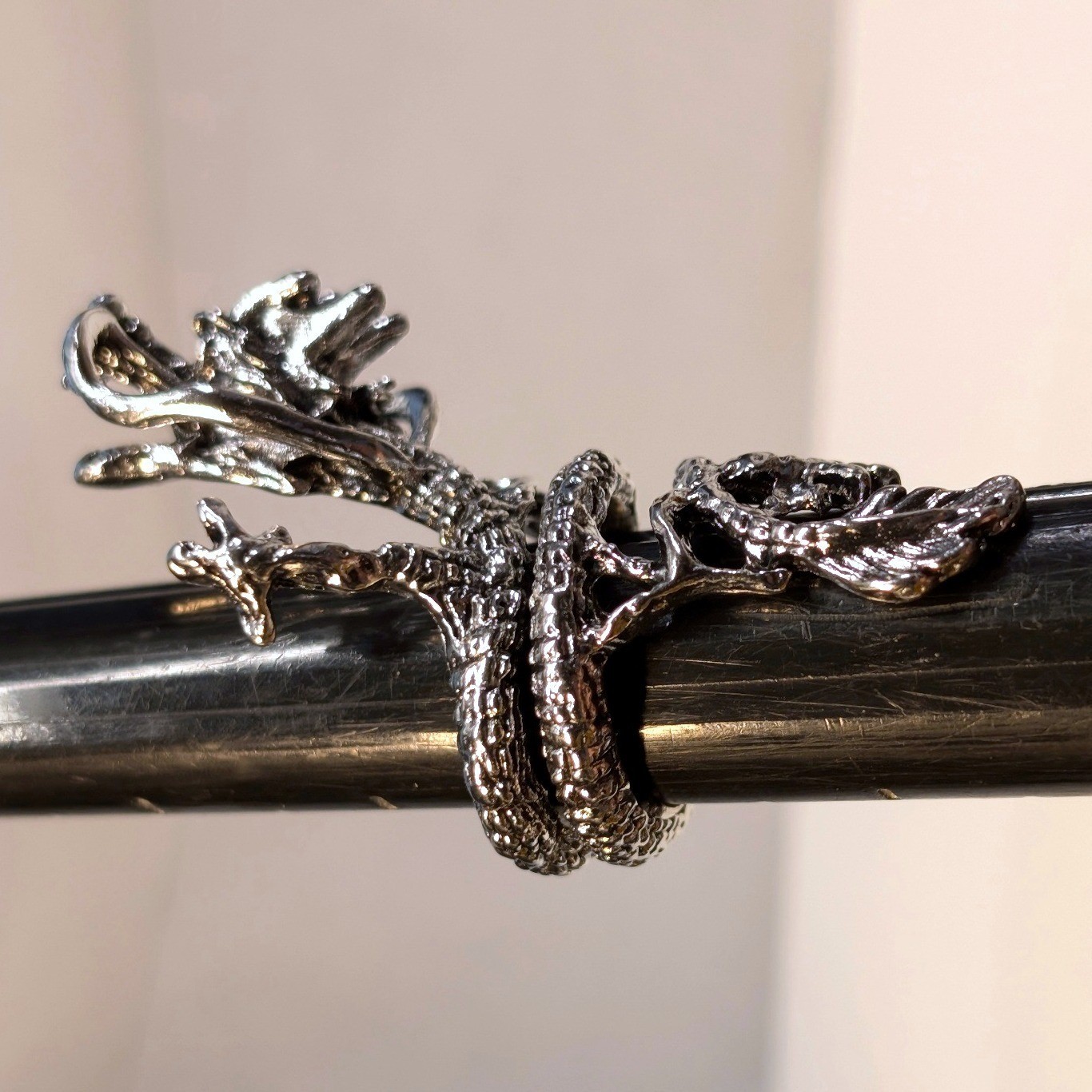 New Dragon Wrap Ring Unisex Size 5 Silver Tone Mythical Gothic Statement Jewelry