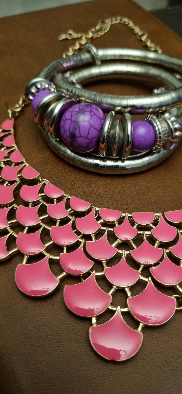 Pink Enamel bundle X 2 Gold-Tone Chain Clasp. Bangle Silver Wrap Purple Shade