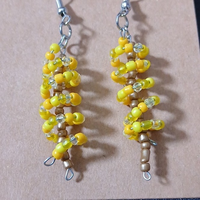 Yellow Beaded Dangle Drop Hook Earrings #0007