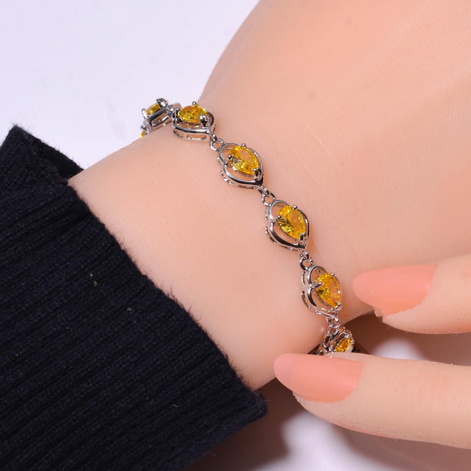 Yellow Sapphire Simulated 925 Sterling Silver Tennis Bracelet 8.99″ B973069617