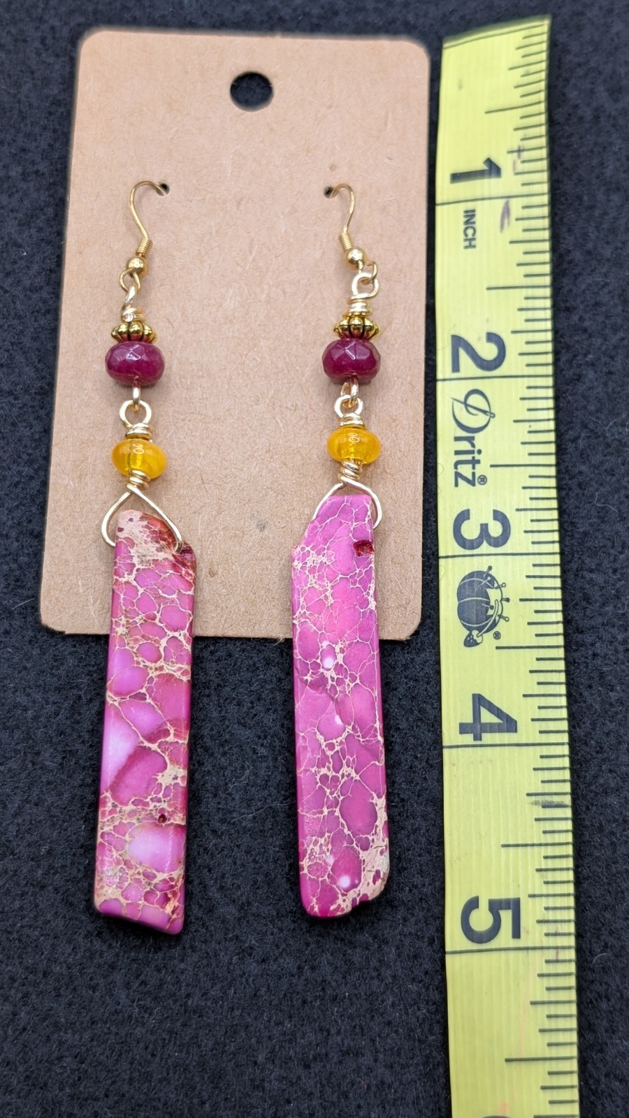 Women’s Artisan Stylish Boho Pink Yellow Drop Dangly Hook Earrings