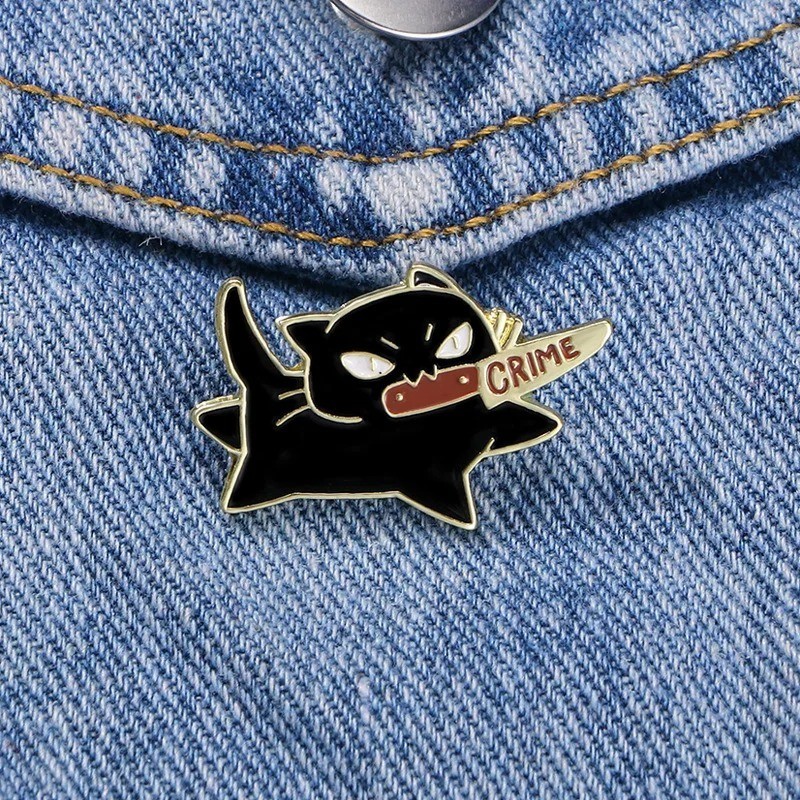 Cartoon Black Cat Enamel Brooch Cute Animal Lapel Pin Badge Backpack Clothing Ac