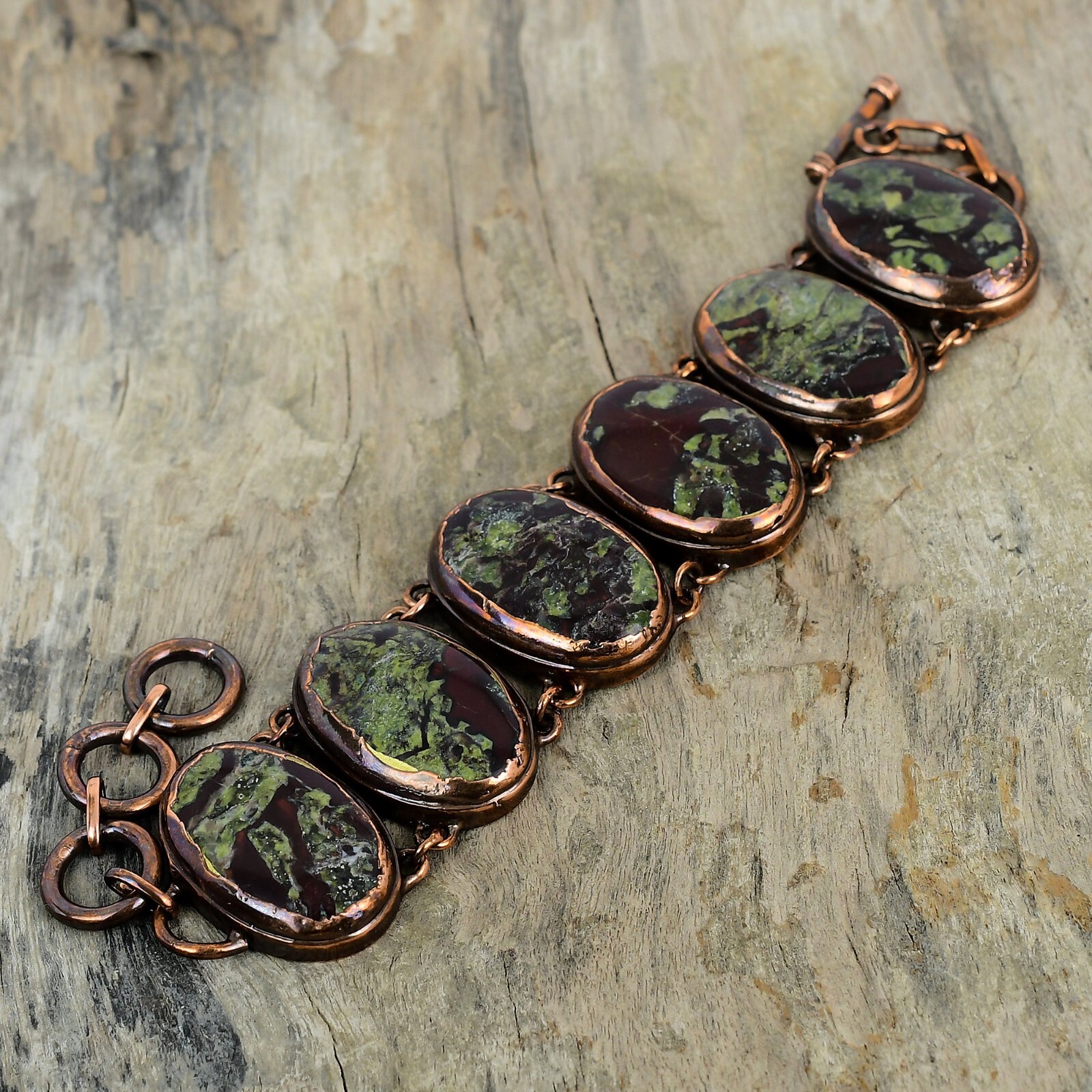 Gift For Her Dragon Bloodstone Electroformed Adjustable Bracelet Copper 9.0″