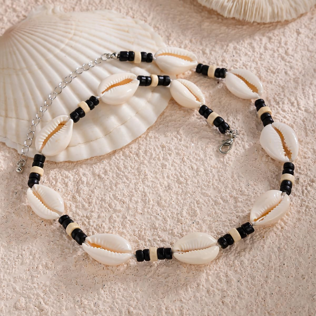 Puka Shell Necklace Men Beaded Beach Necklaces for Men Surfer Necklace Black Bro