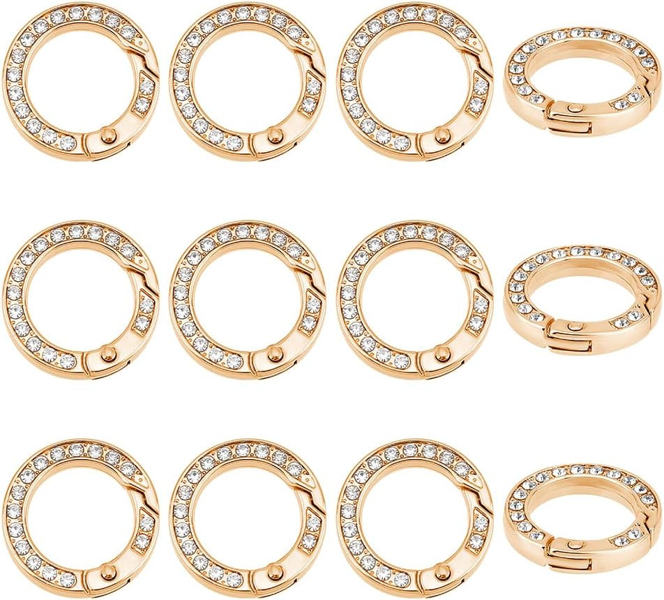 12Pcs Metal Rhinestone Spring O Rings Alloy Spring Gate Ring with Rhinestone Rin