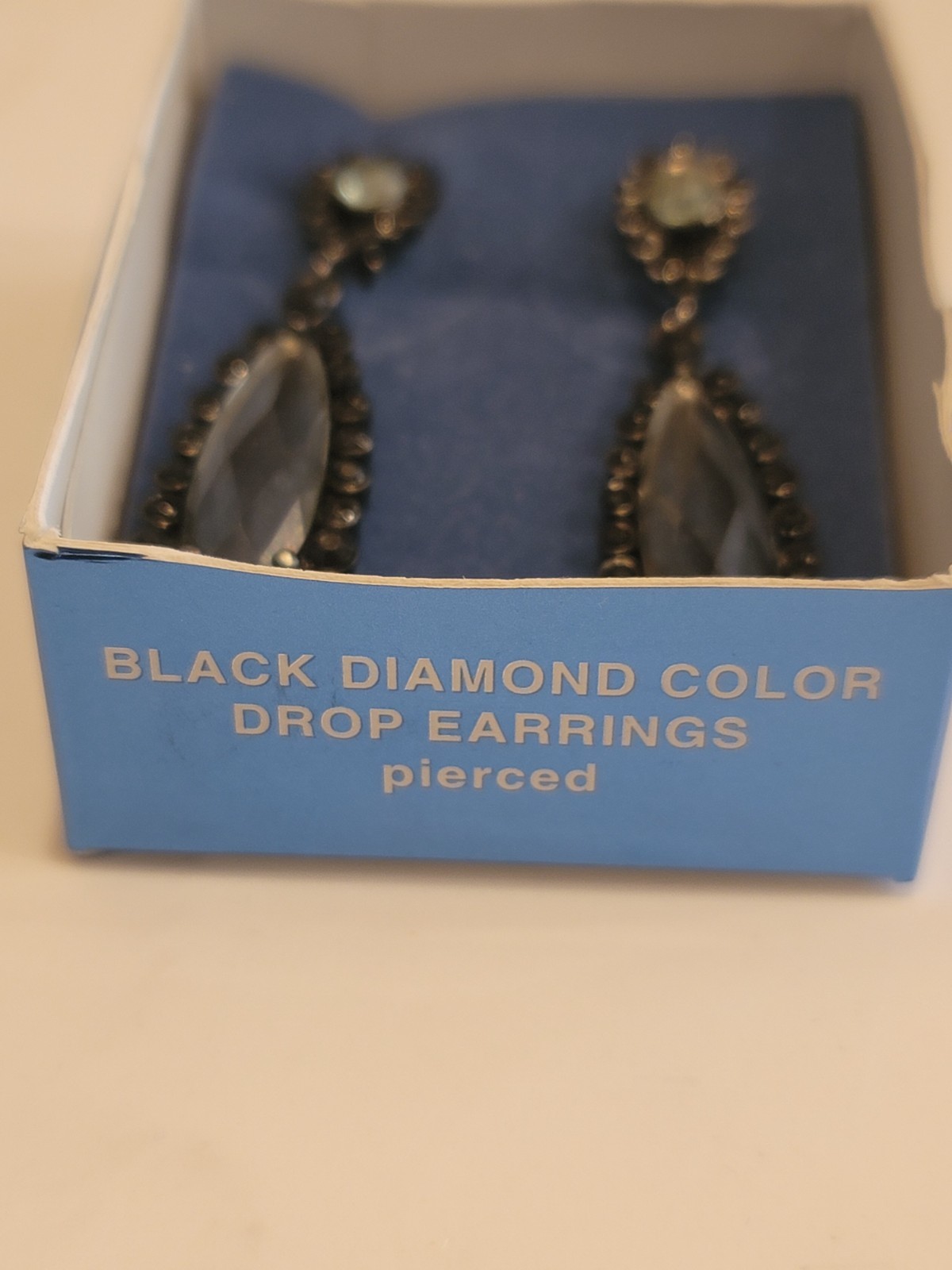 Avon Black Diamond Color Drop Earrings Gunmetal Gray Crystal Dangle 2007