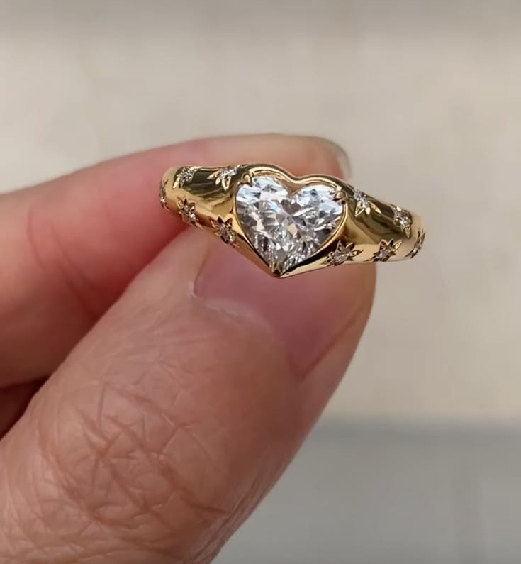 1.5CT Heart Moissanite Ring 925 Silver 14K White Gold Plated