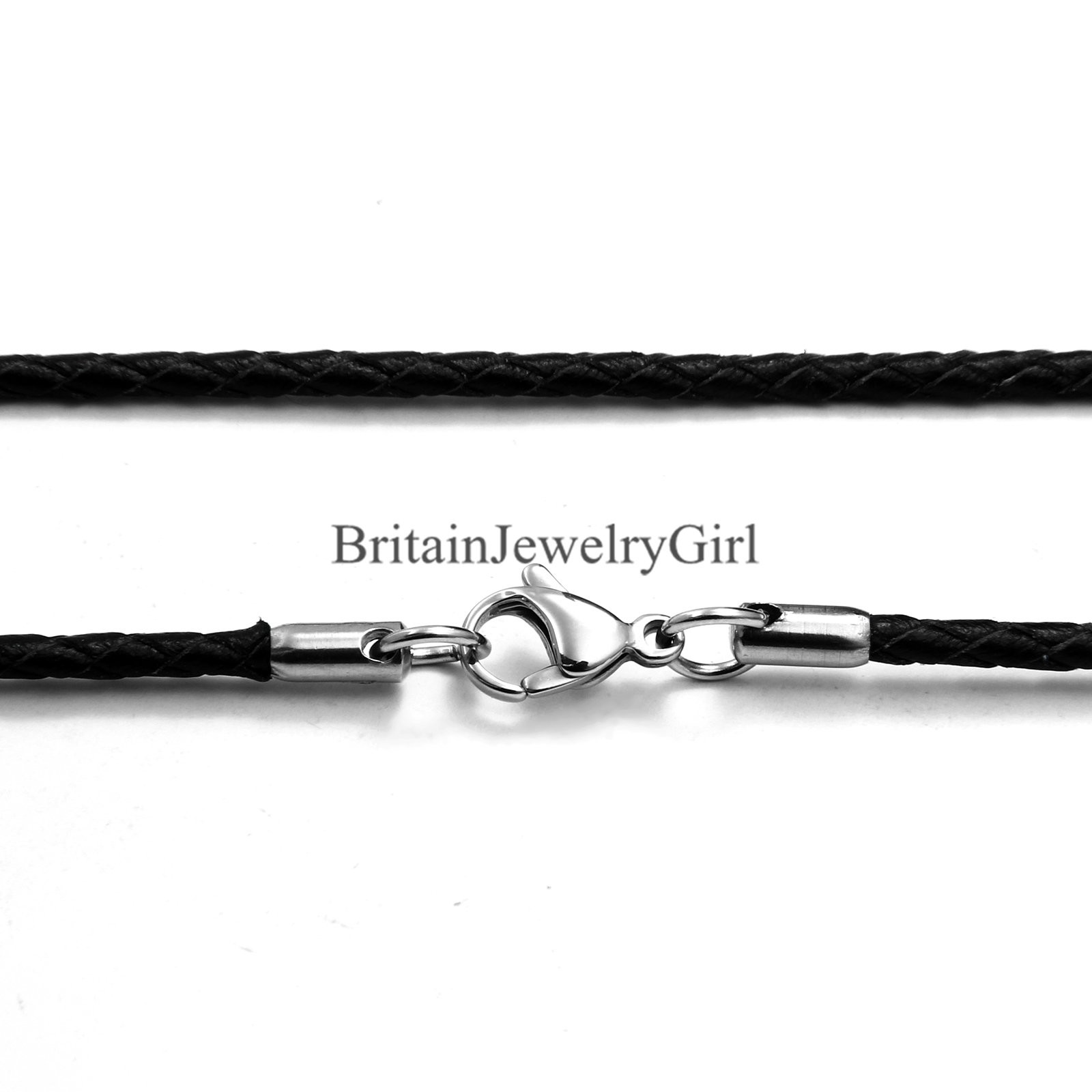 22″ Unisex Black Leather Twisted Braided Rope Cord Necklace for Men Women*2MM