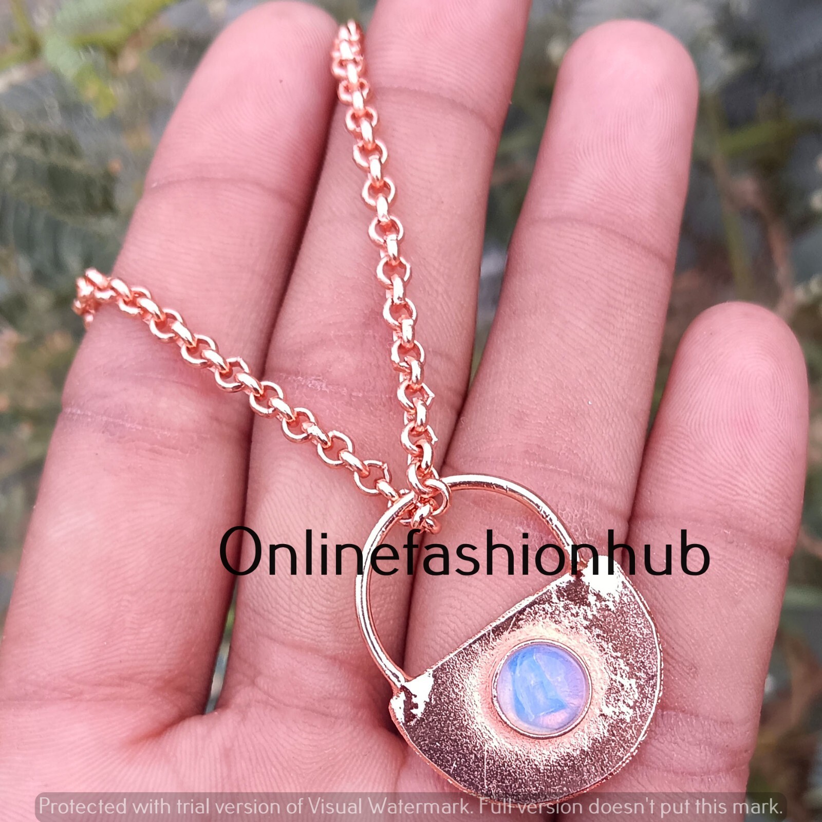Opalite Gemstone Pure Copper Handmade Meditation Lock 1 PC Pendant With Chain