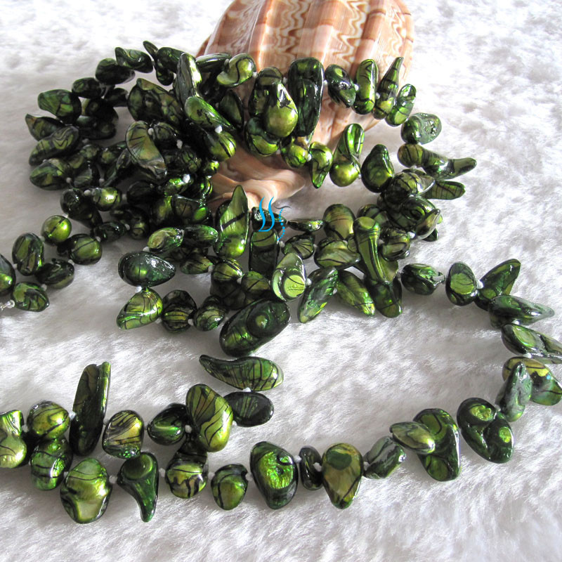 47″ 7-8mm Green Black Wave Baroque Freshwater Pearl Necklace Strands Jewelry