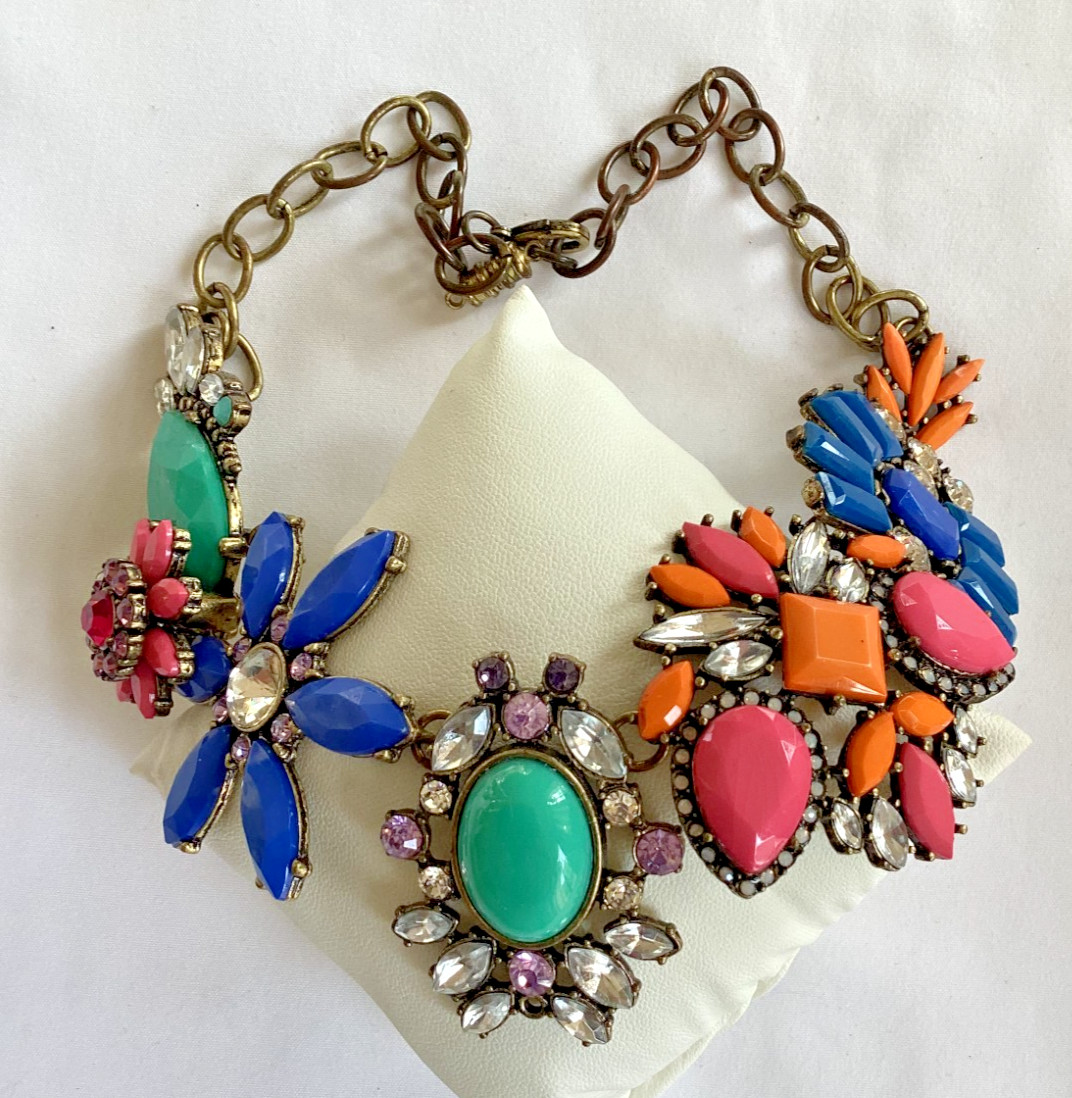 Spring Street Multicolor Rhinestone and Antiqued Brass Statement Necklace