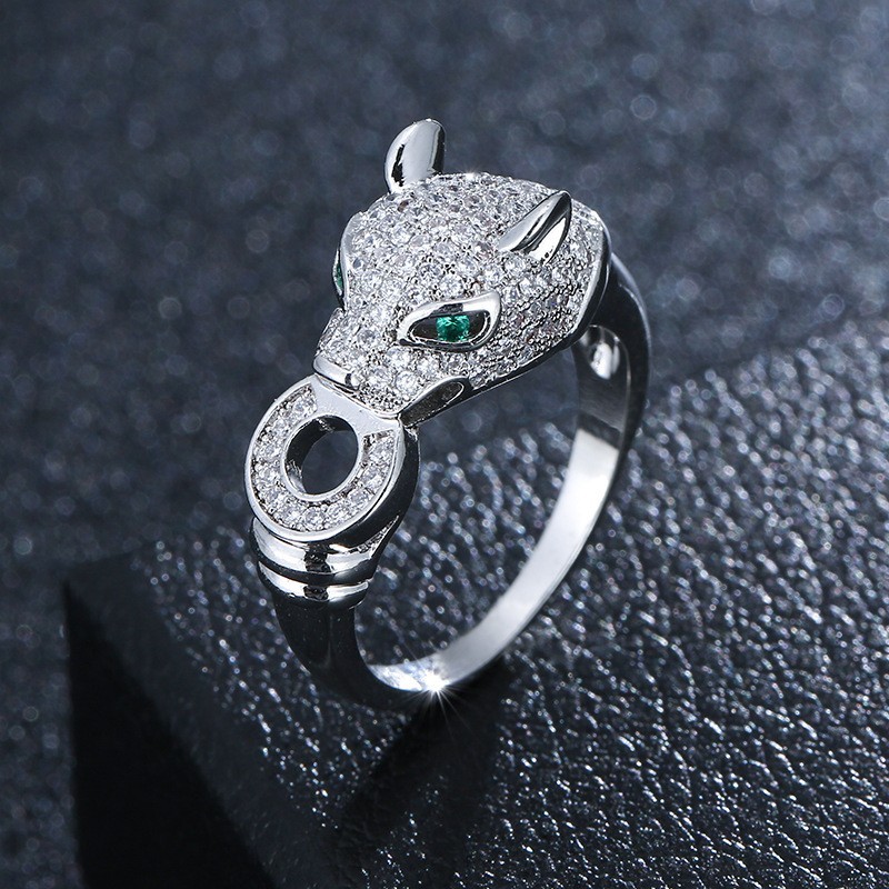 Cartoon animal leopard head micro-painted zircon women’s ring jewelry