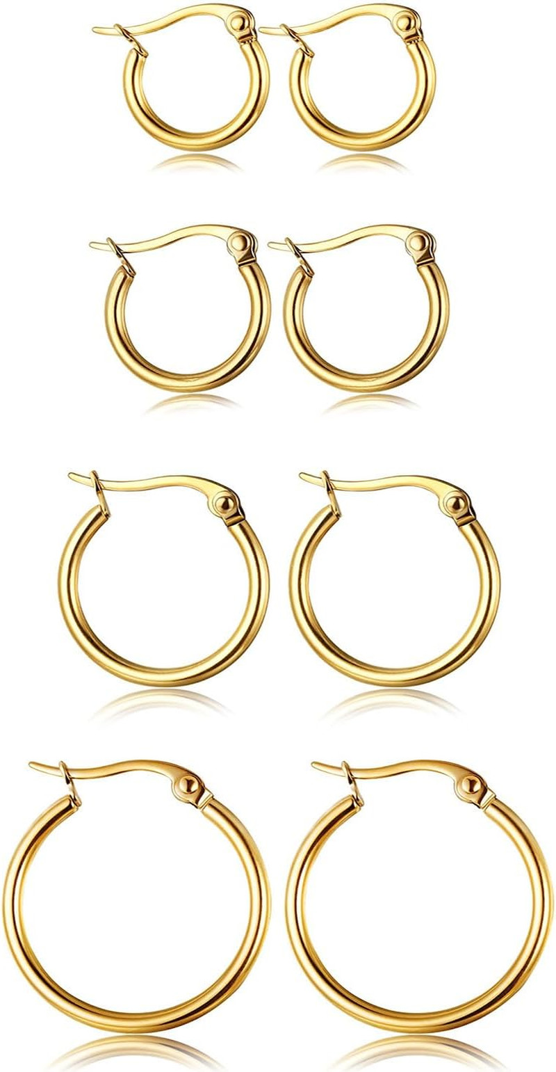 4 Pairs Stainless Steel Hoop Earrings Set Cute Huggie Earrings for Women,10Mm-20