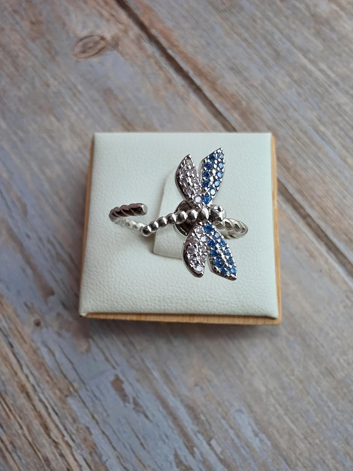 Silver Fidget Spinner Ring Butterfly Dragonfly CZ Women Gift Anxiety Relief