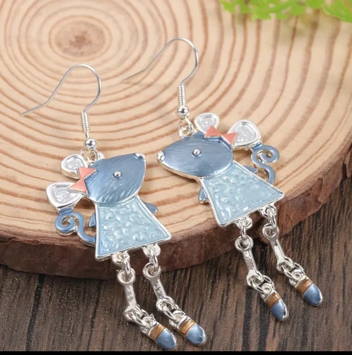 Zinc Alloy Dangle Mouse Earrings. Hand Painted Enamel. So Cute!