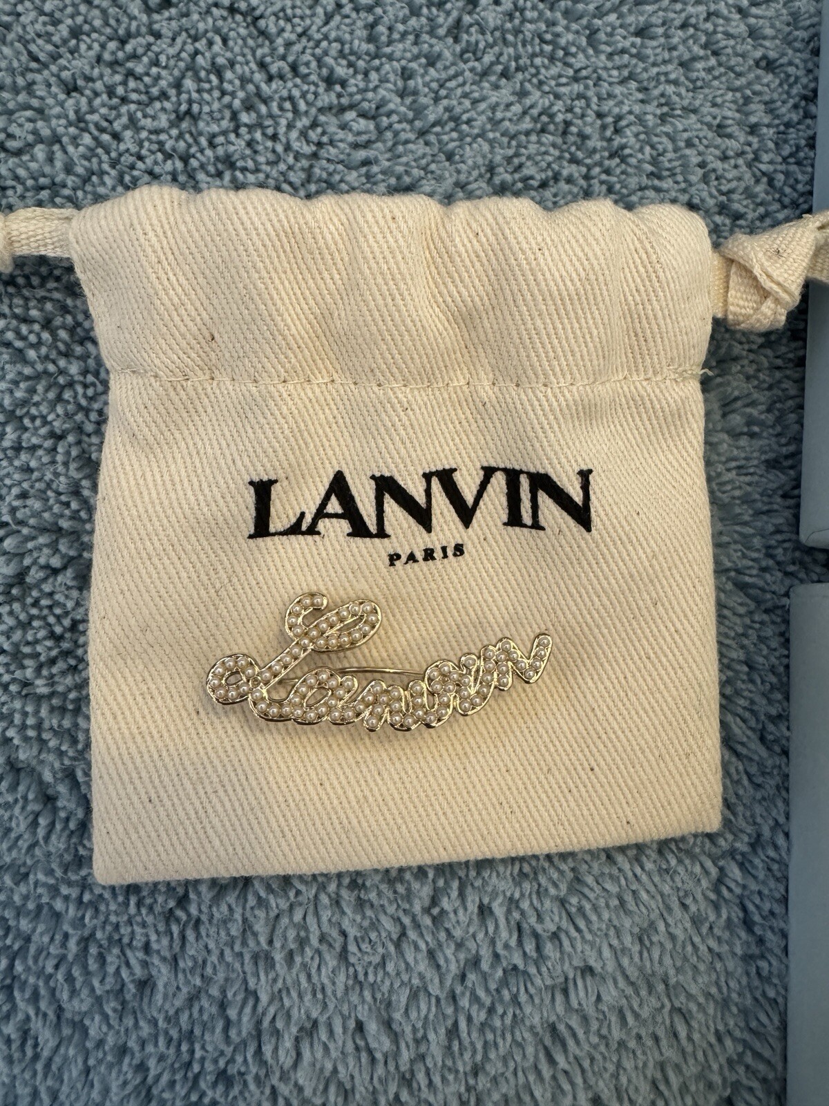 NWT Lanvin Gold Pearl Handwriting Earring Fashion Jewelry