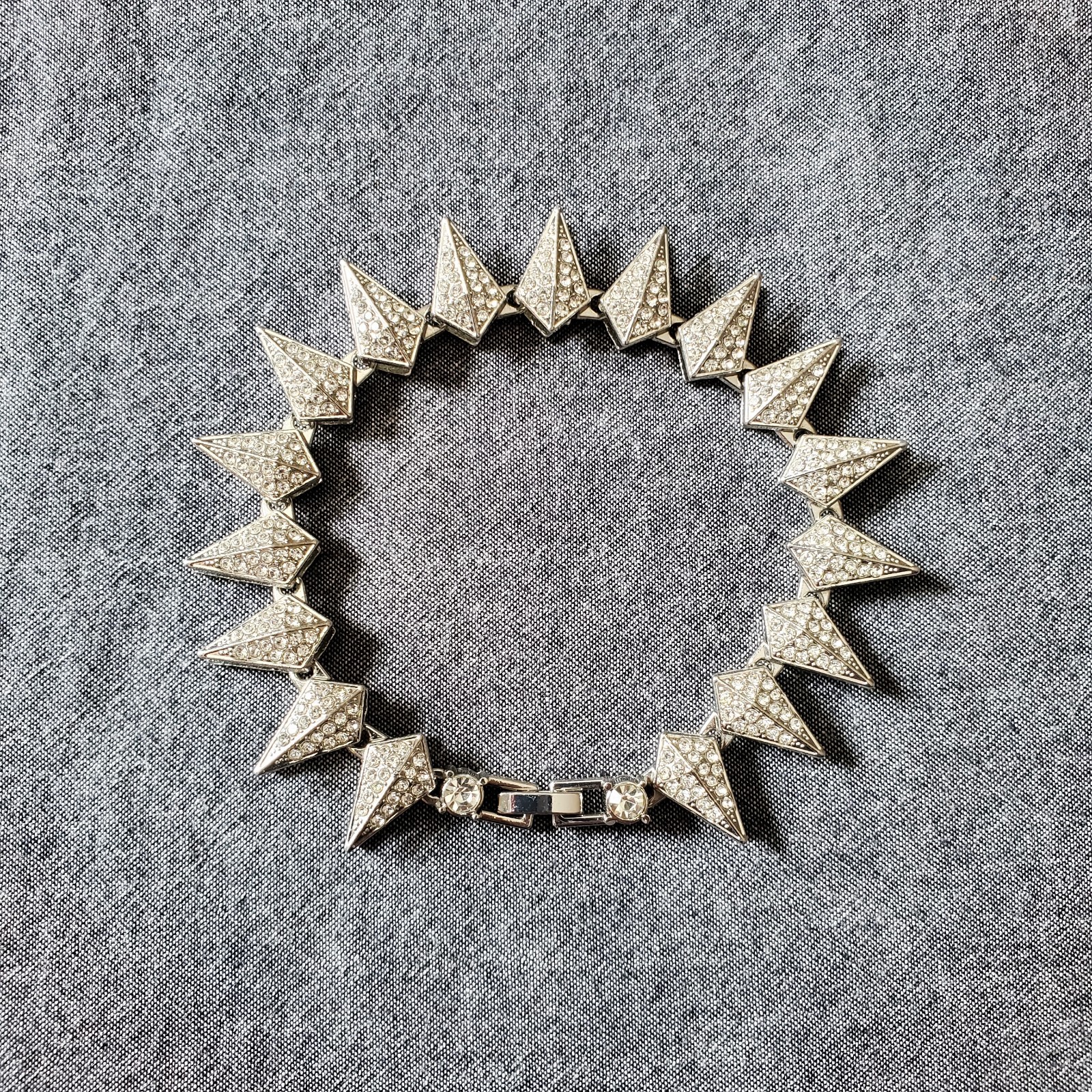 Rhinestone Spike Bracelet, 8 inch silver tone link bracelet