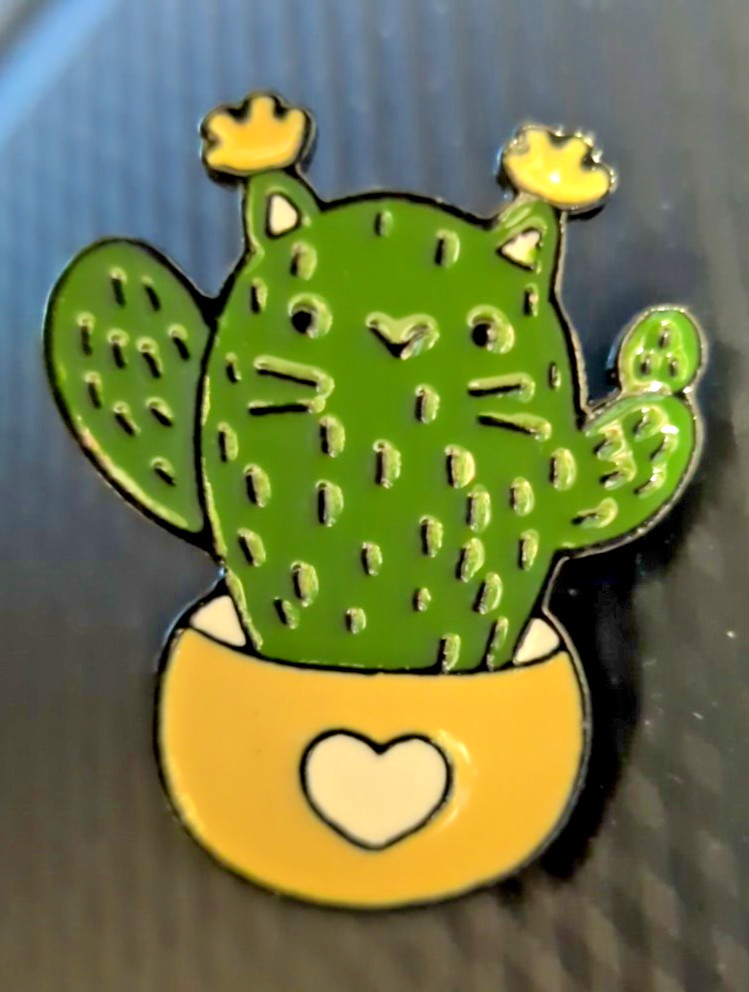 Catcus Cactus Cat Enamel Brooch • Cute Plant Pin • Crazy Cat Lady Gift Badge