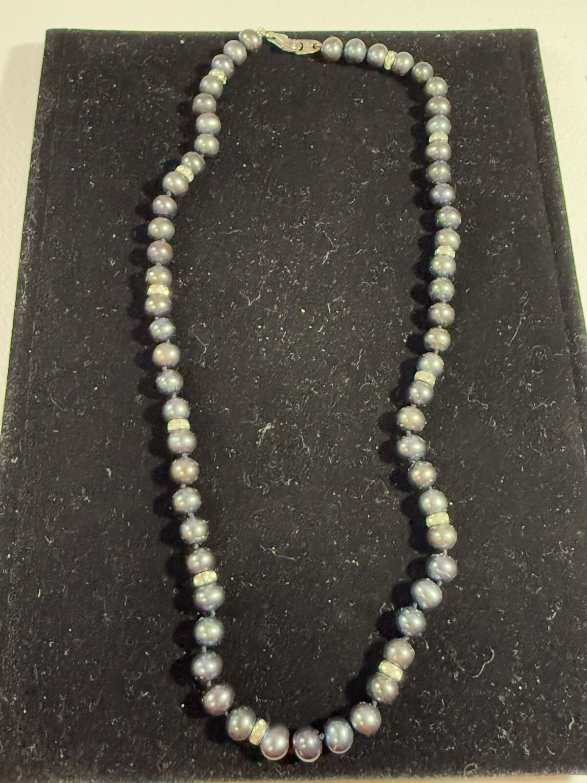 Danbury Mint Midnight Spell Pearl Crystal Bead Spacer Necklace Sterling Clasp