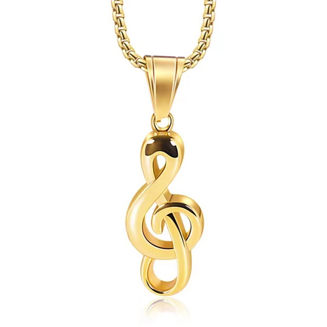 Gold Small Music Note G Treble Clef Pendant Necklace Chain Music Lover Jewelry