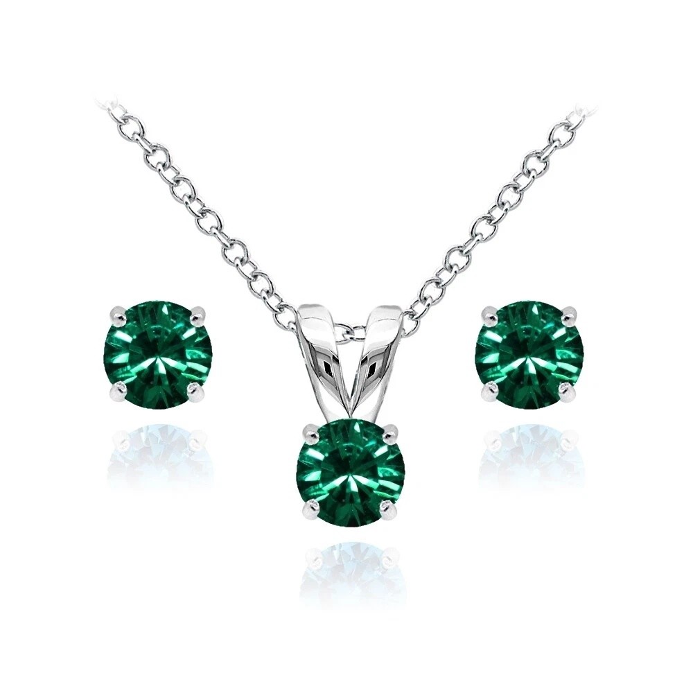 Green Stud Earrings & Necklace Set made with European Crystals in 925 Silver