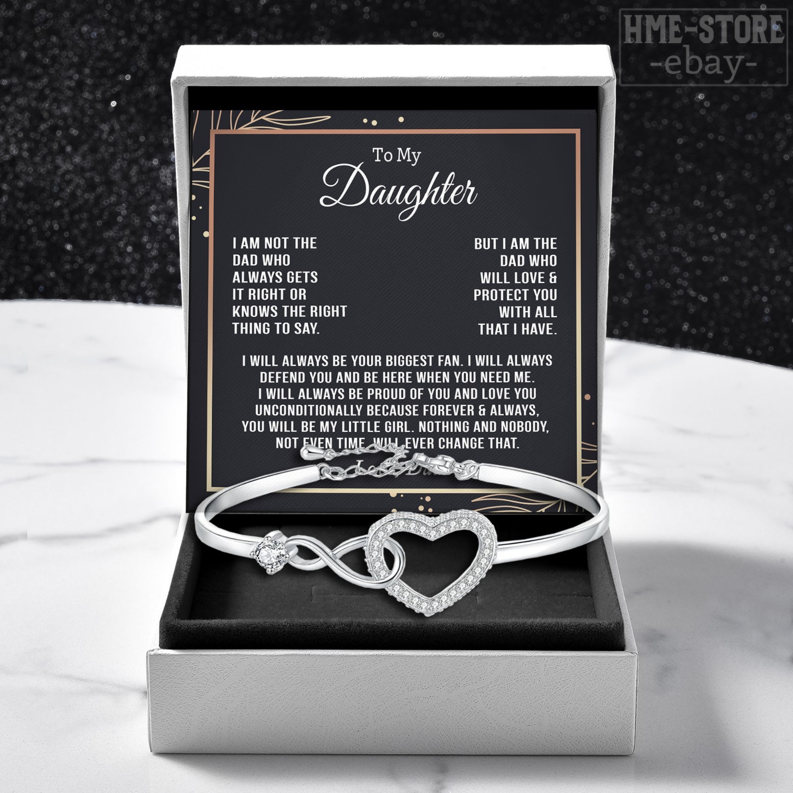 Father To Daughter Heart Bracelet Bangle Dad Loves Protect My Girl Birthday Gift