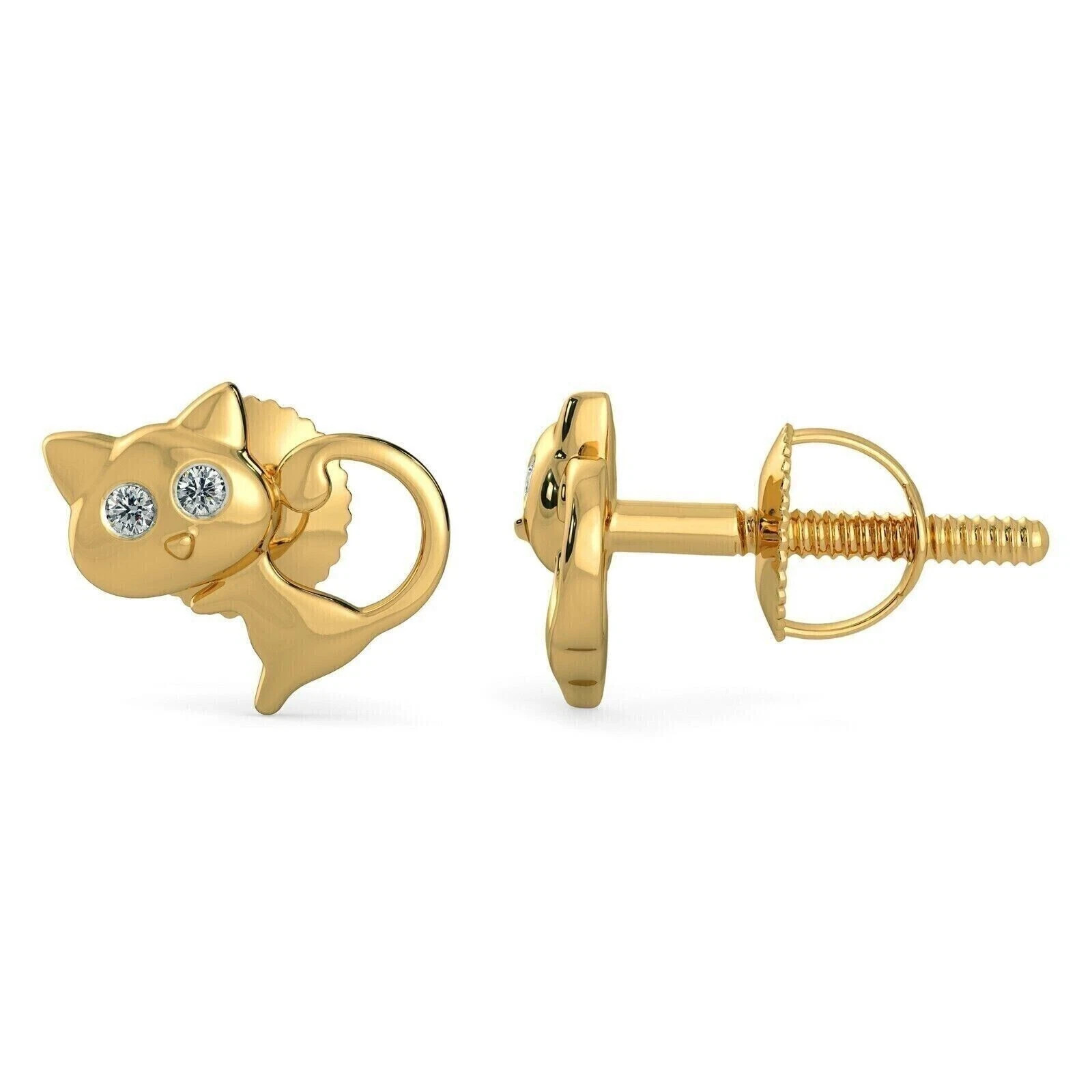 0.25Ct Round Simulated Diamond Cat Shape Stud Earrings 14K Yellow Gold Plated