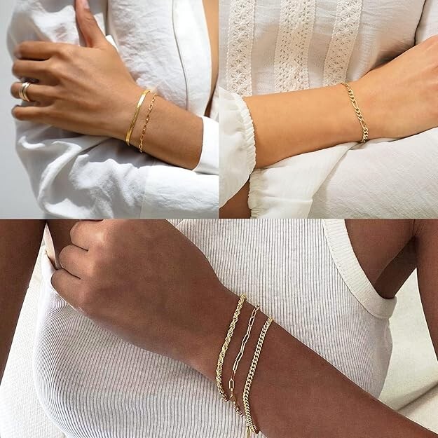 DEARMAY 14K Gold Bracelets for Women – Waterproof Dainty Stackable Chain Set