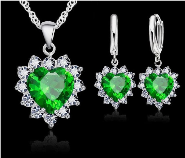 925 Sterling Silver Plated Crystal Heart Pendant Necklace Women Jewellery Gift