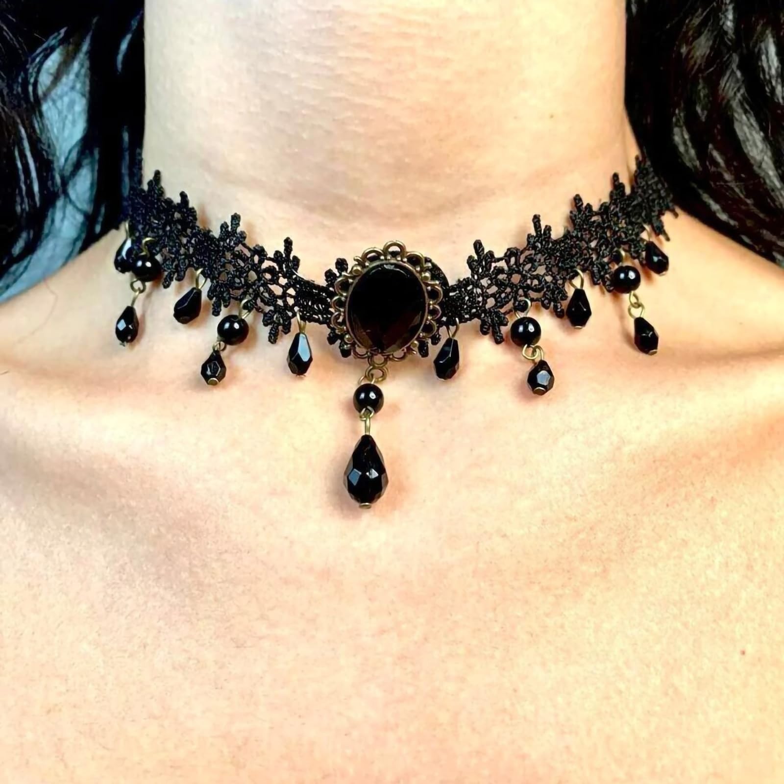 Fesciory Black Necklaces for Women, Adjustable Layered Velvet Leather Lace Co…