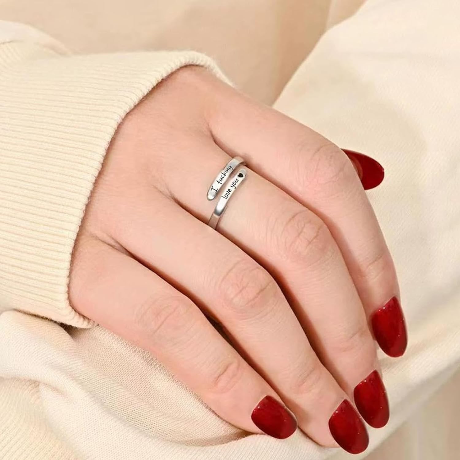 Romantic Gift Ring for Women – Adjustable Engraved “I Fcking Love You” Band