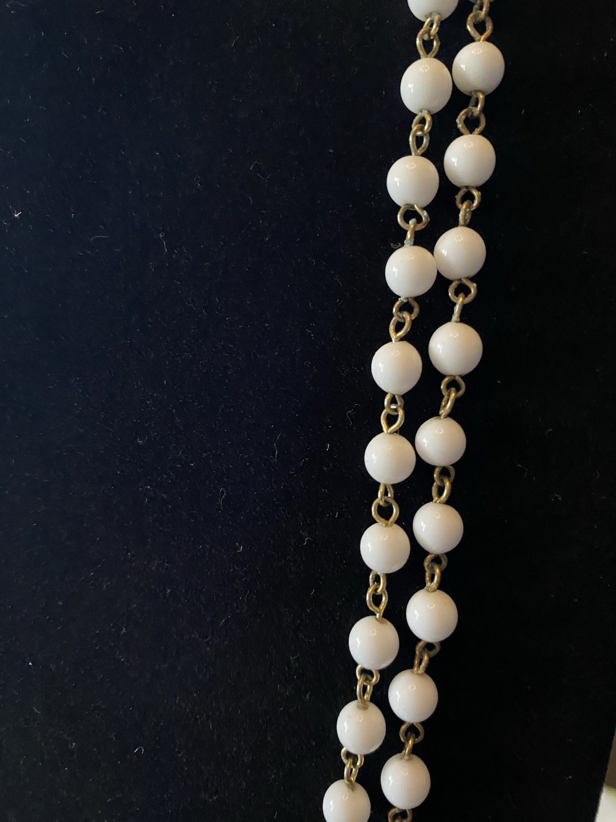 Vintage White Round Beaded Cable Chain Necklace, Beads, No Stone, 27 in