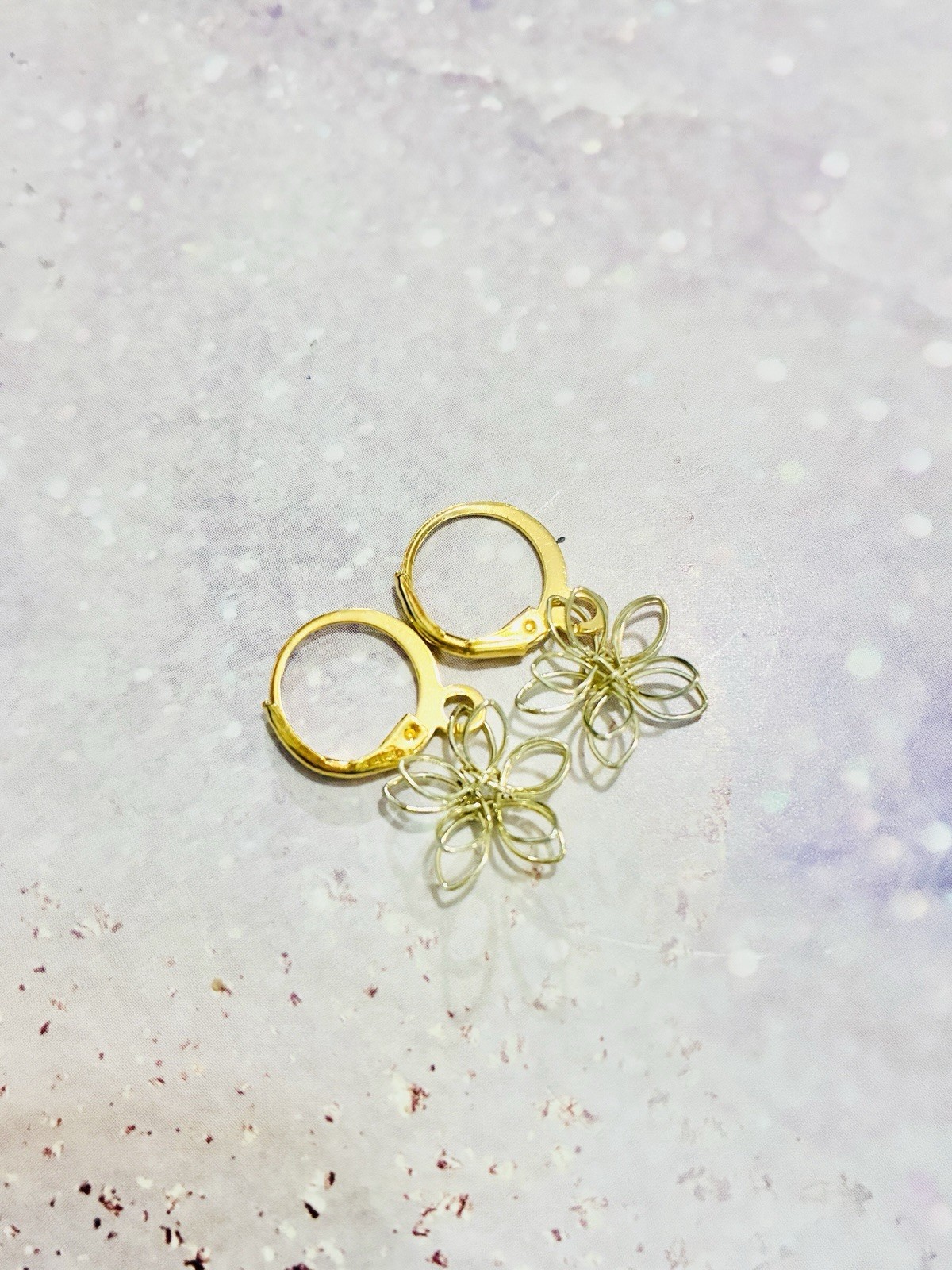 Flower Wired Hoop Earrings, Gold, High Quality Simple , Art,