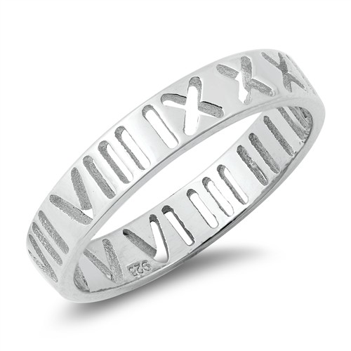 Sterling Silver Roman Numeral Polished Band Ring Available in Size 5 to 10 NEW