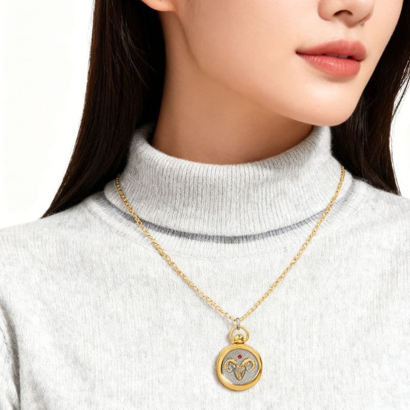 12 Zodiac Sign Constellation Charm Pendant Astrology Necklace Round Circle Chain