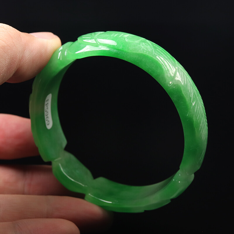 59mm Emerald Green Jadeite Jade Bangle Bracelet Hand-carved Dragon Phoenix 11991