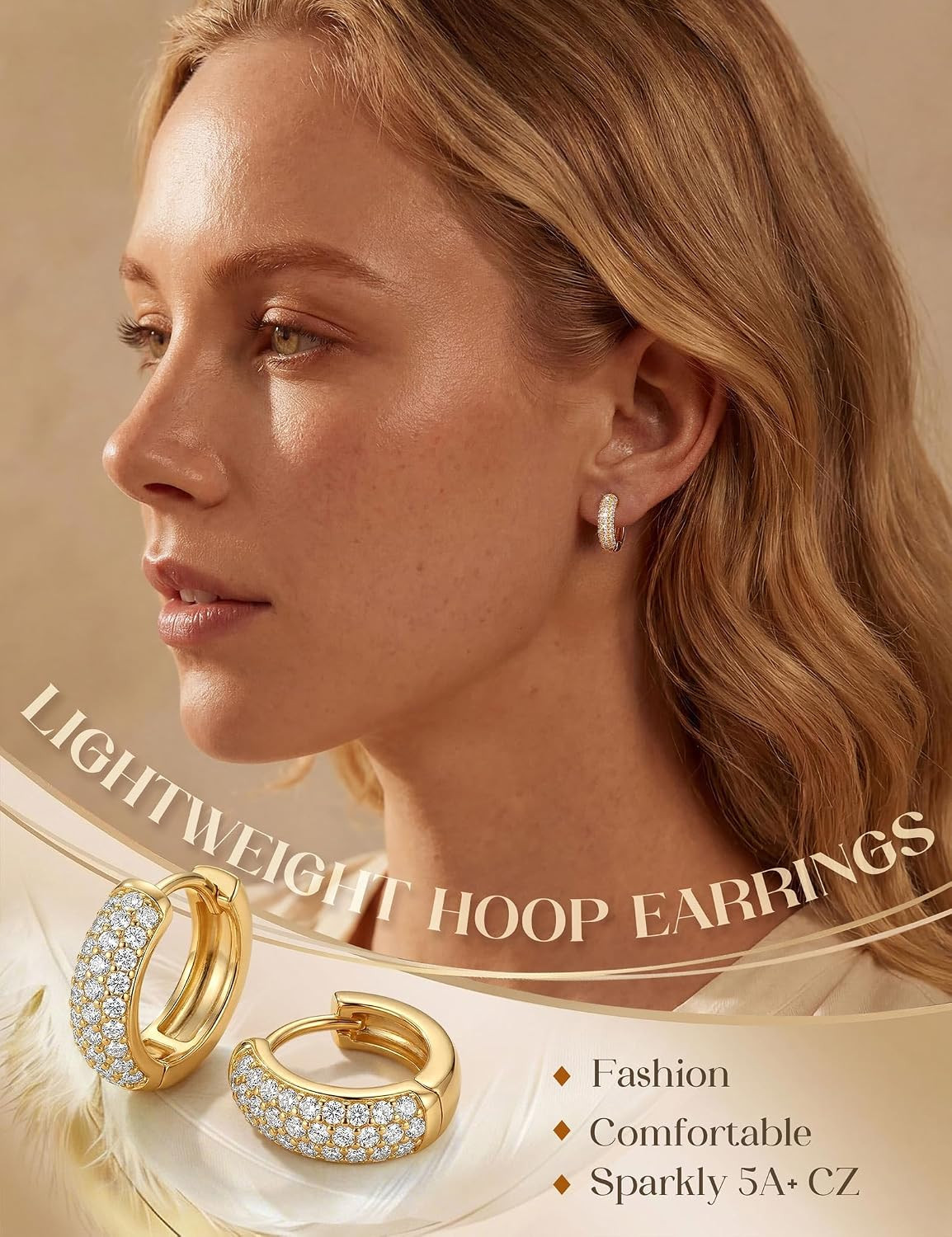 Small 14K Gold Plated Huggie Hoop Earrings for Women Hypoallergenic Lightweight