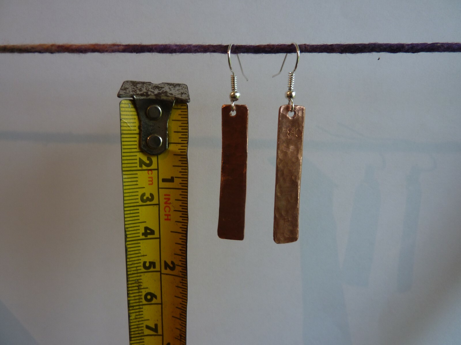 Hammered Copper Earrings 4cm length approximate