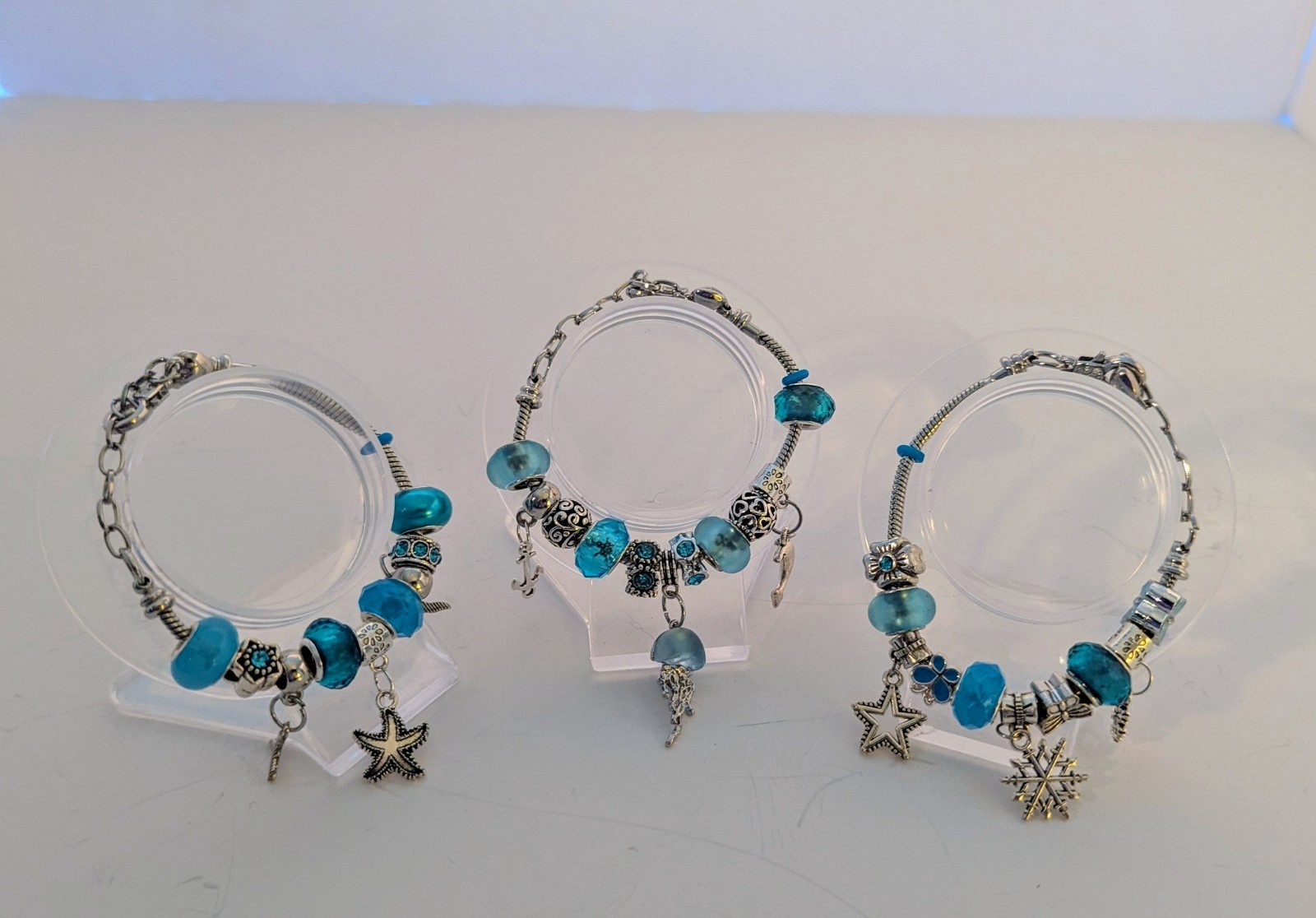 Customizable Silver Bracelets With Large Hole Beads & Charms. OOAK made To Order