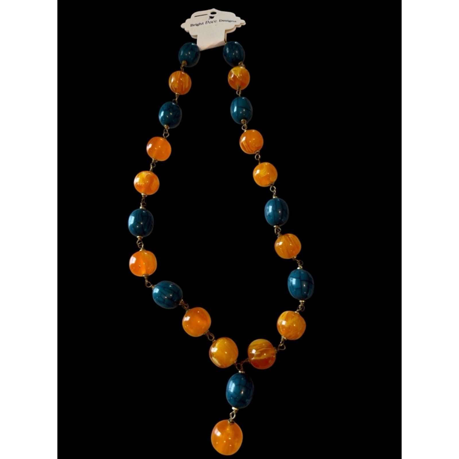 Two-Tone Amber & Teal Beaded Statement Necklace