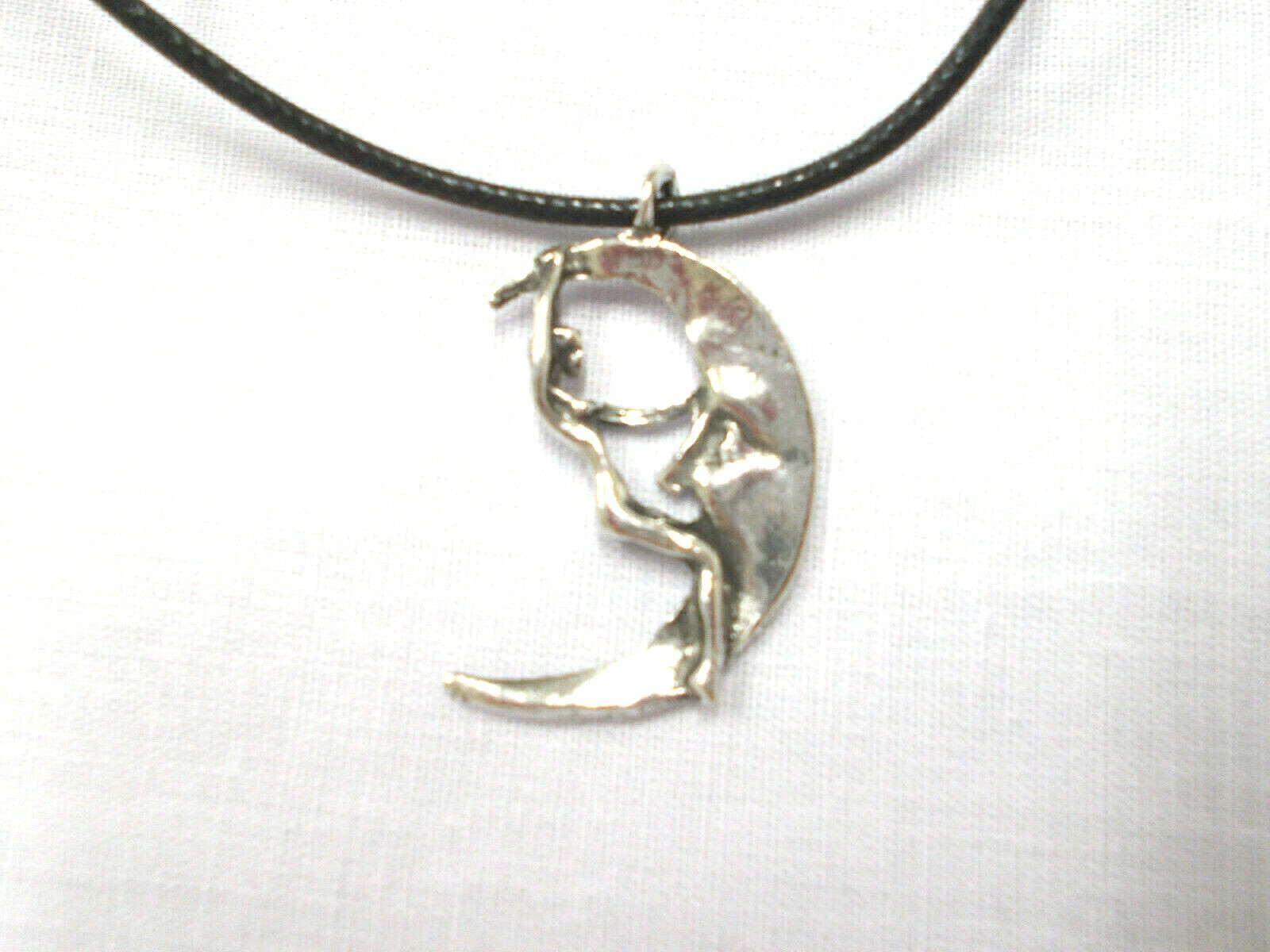 GODDESS RIDING MOON SEXY LADY VINTAGE LOOK CAST USA PEWTER PENDANT ADJ NECKLACE