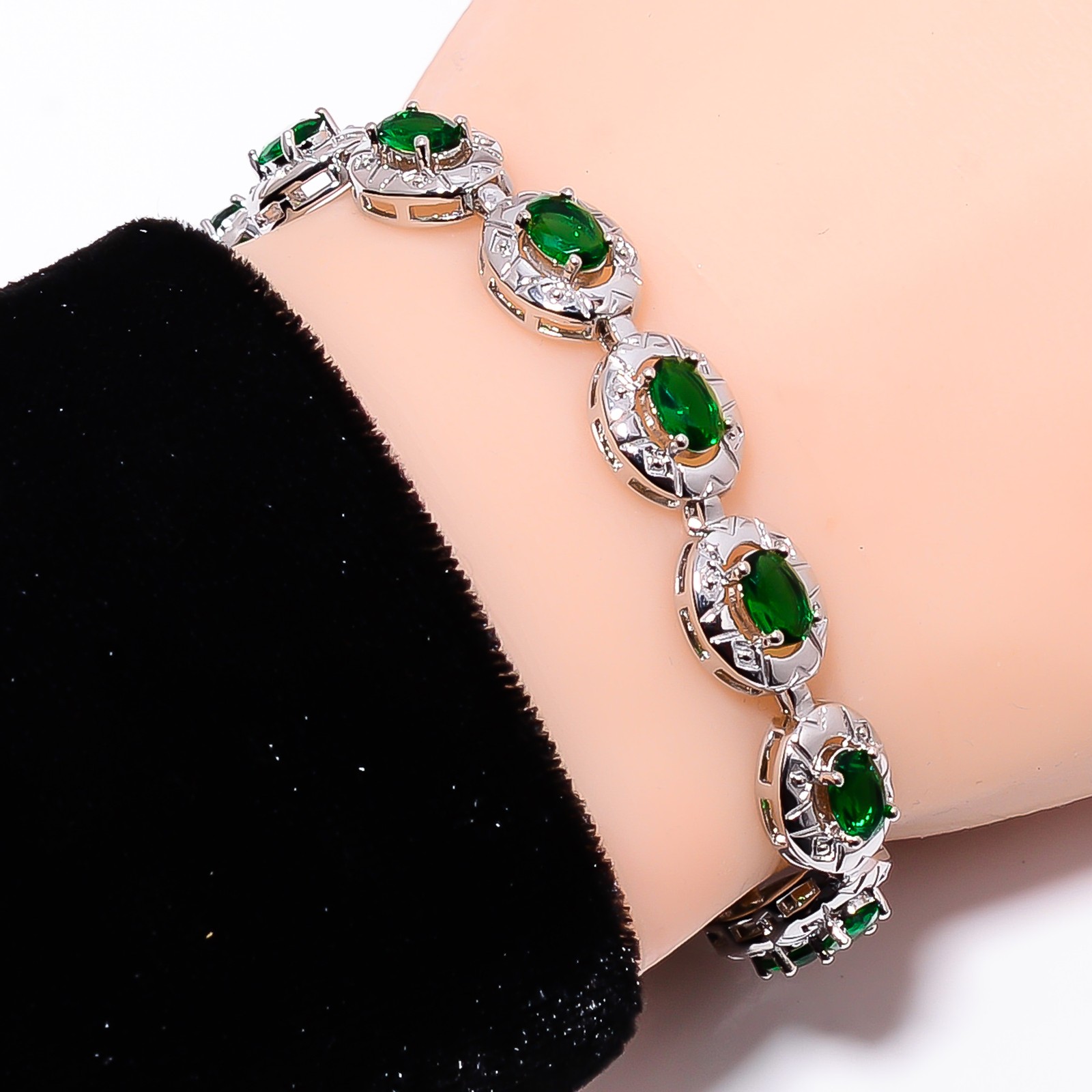 Tsavorite 925 Sterling Silver Tennis Bracelet B129511 Valentine Day Gift