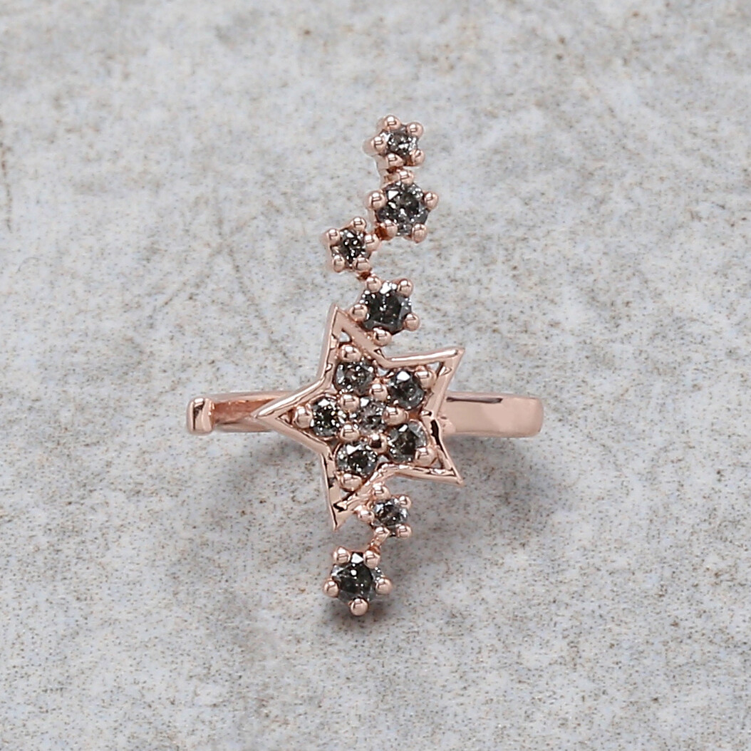 Round Black Grey Diamond Ear Cuff 14K Rose White Yellow Gold Ear Cuff KD1078