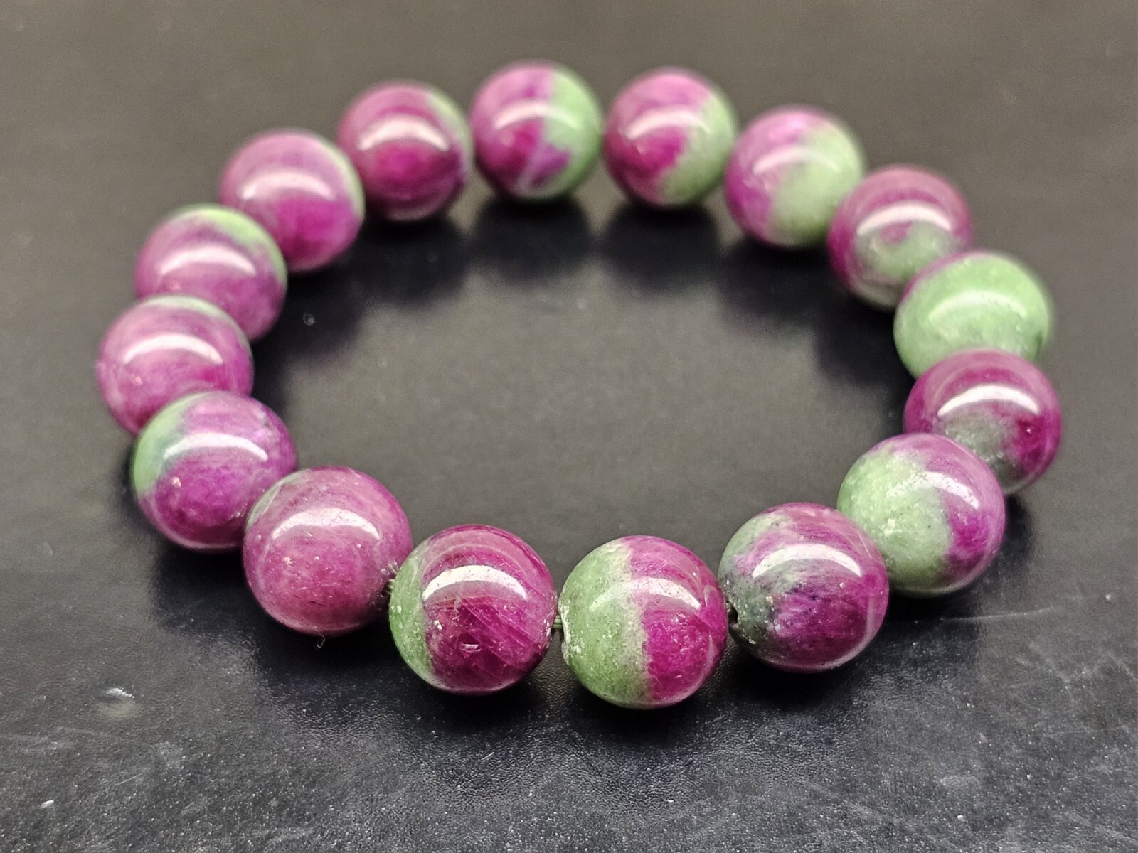 Rare Anyolite Ruby Zoisite Crystal Beads Bracelet 12.2mm
