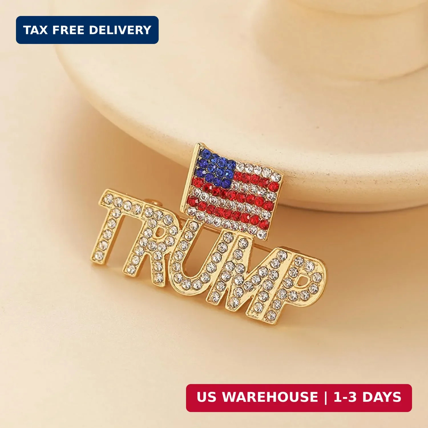 Crystal Trump Brooch with The USA Flag Word Brooch Pin Souvenir for United State