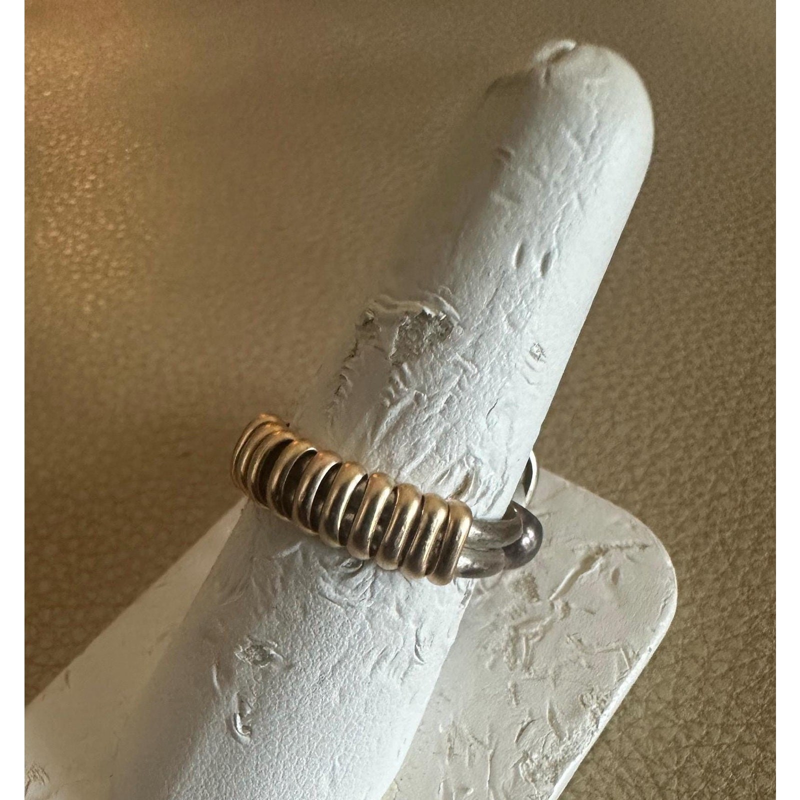 Fine Silver Wire Wrapped Ring with a 14k Gold Fill Wrapped Band Ring Size 8