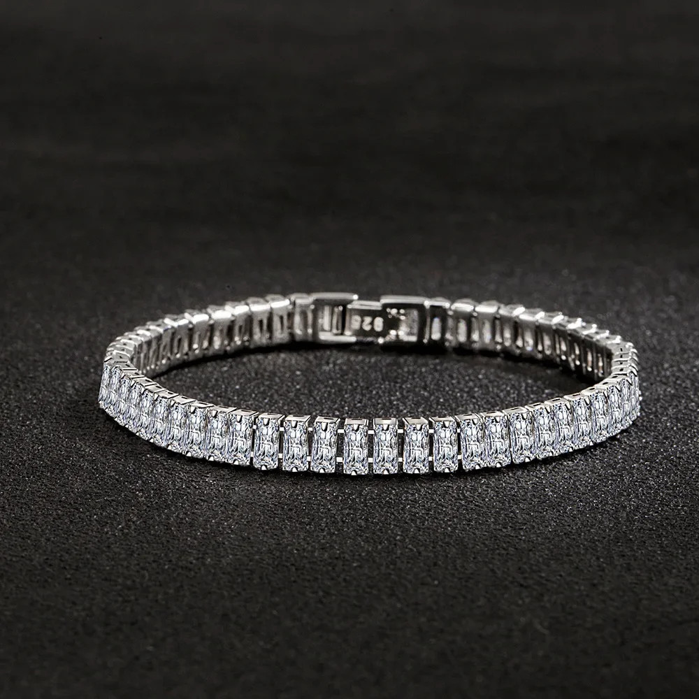 925 Sterling Silver Bracelet Women’s Crystal Charm 18cm Wedding Bangle Wristband