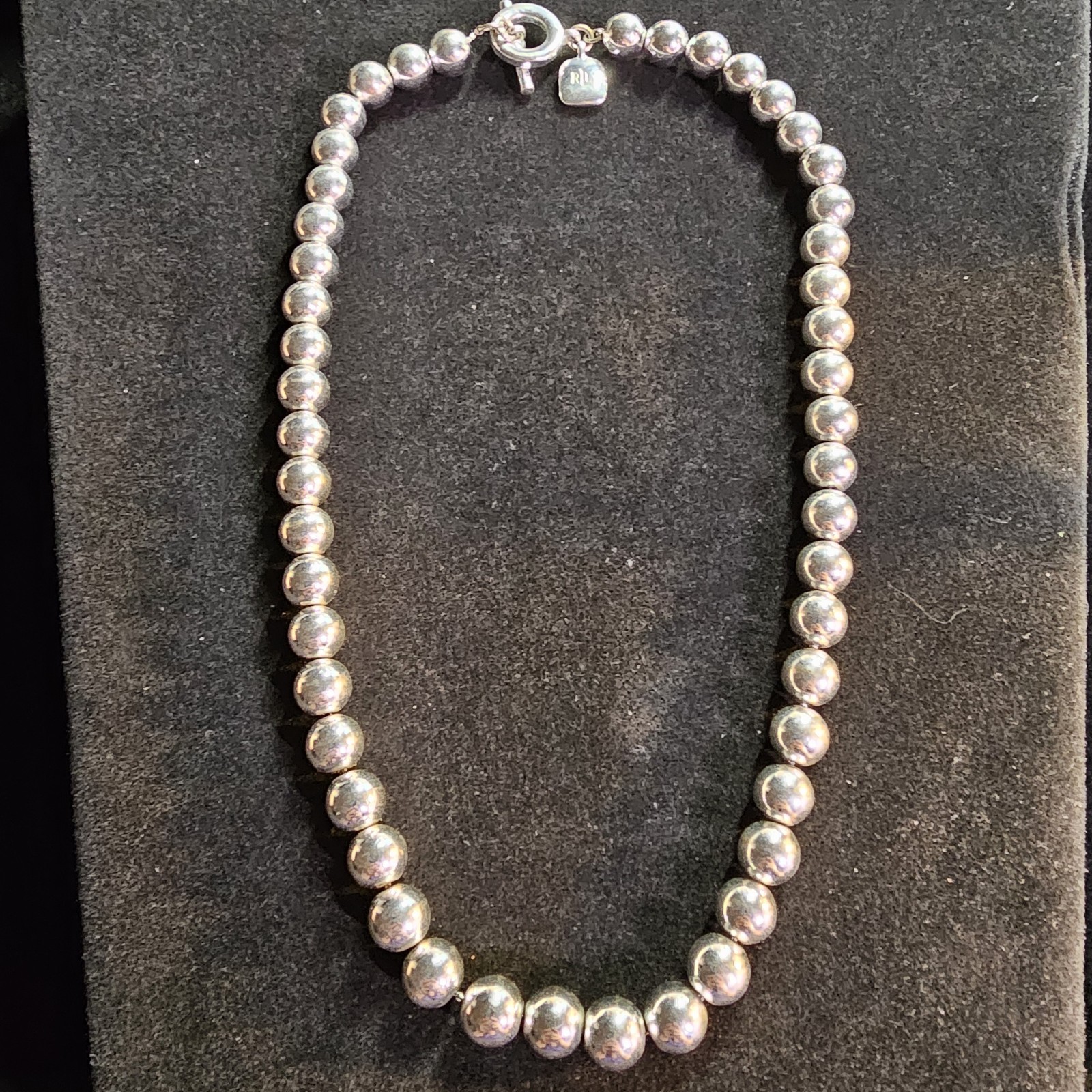Lauren Ralph Lauren Single Strand Ball Bead Necklace 16″ Silver Tone Jewelry