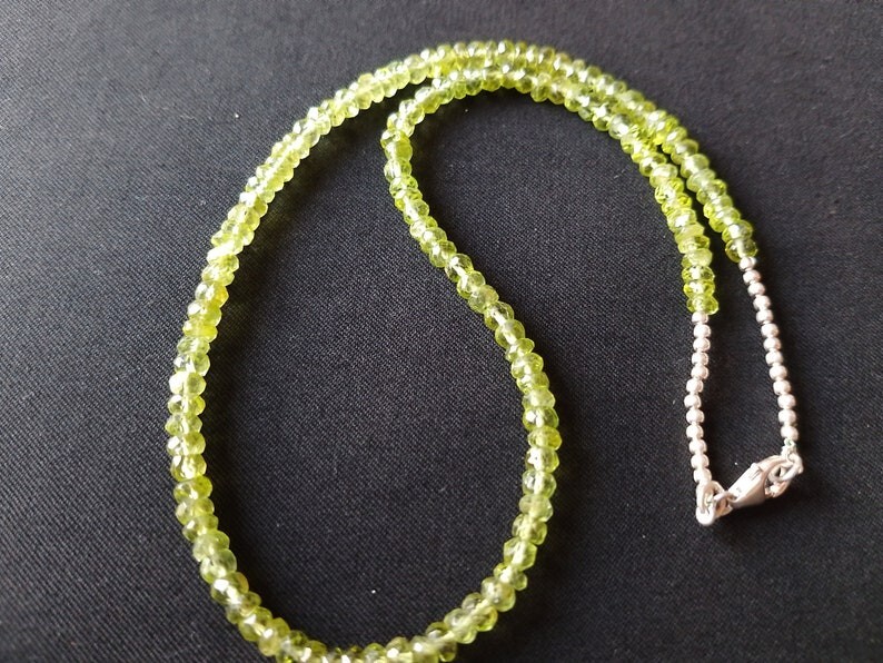 A++ Natural Peridot Faceted Rondelle Gemstone Silver Filled Beads Necklaces 24”